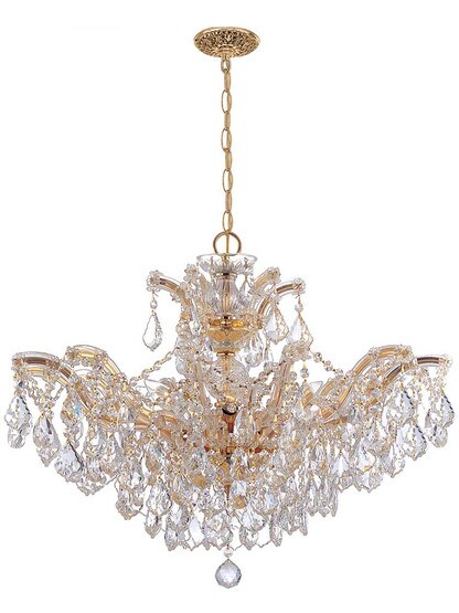 Maria Theresa Large Chandelier Draped in Clear Hand Cut Crystal in Polished Gold.